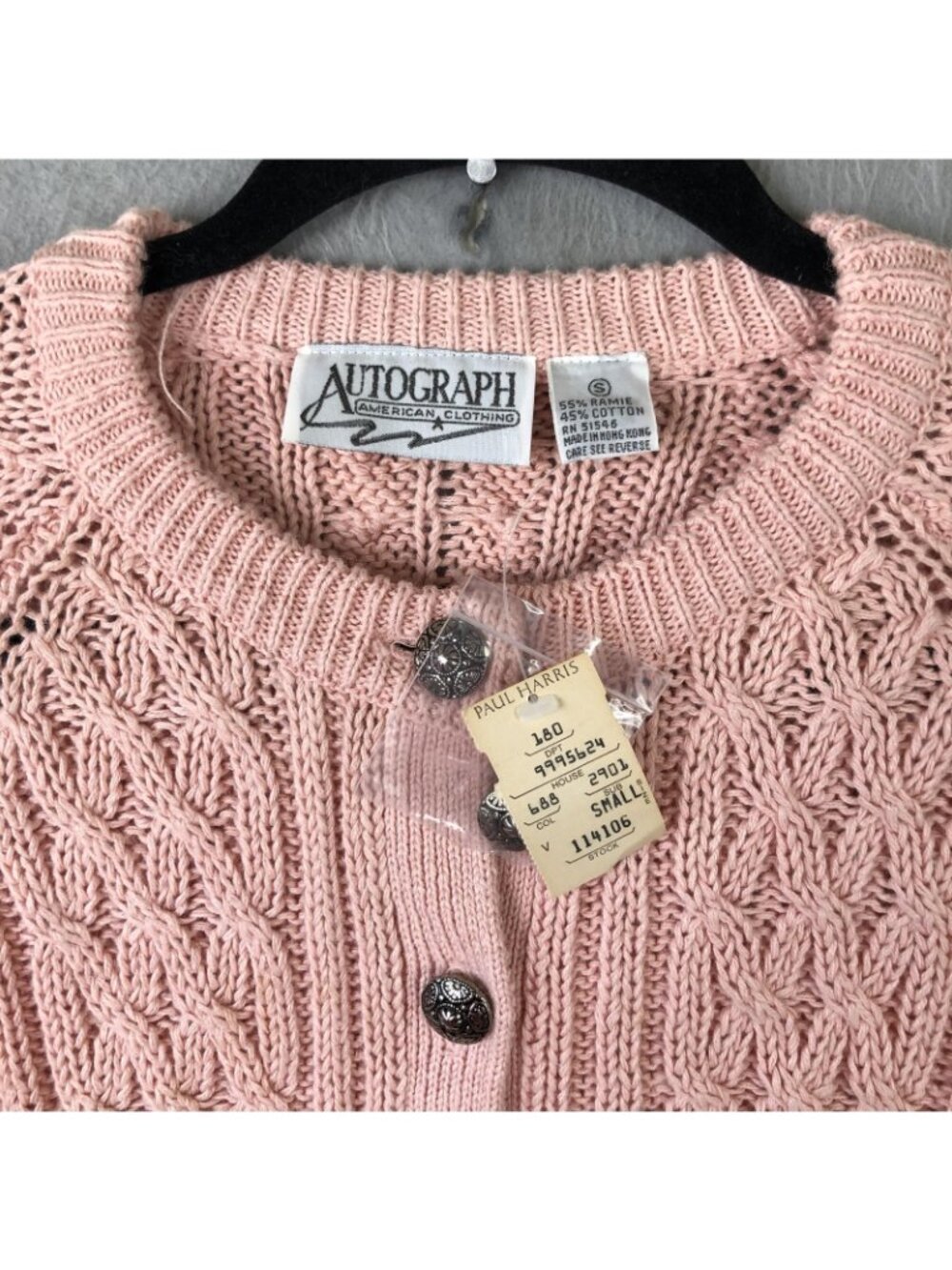 Vintage Pastel Cardigan Sweater Womens S Pink Ramie Cable Knit Fisherman Twee - Picture 9 of 16